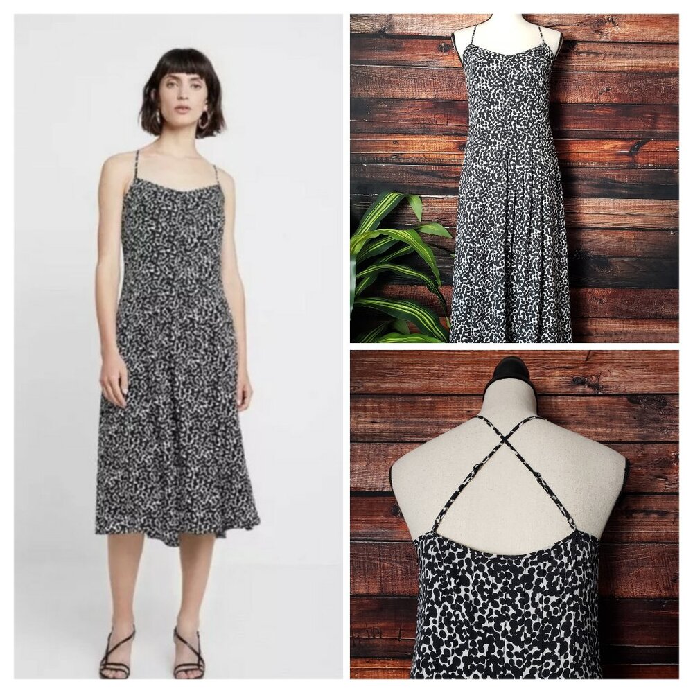 Banana Republic Midi Dress 6 Pin Tuck Black White Dot Criss Cross